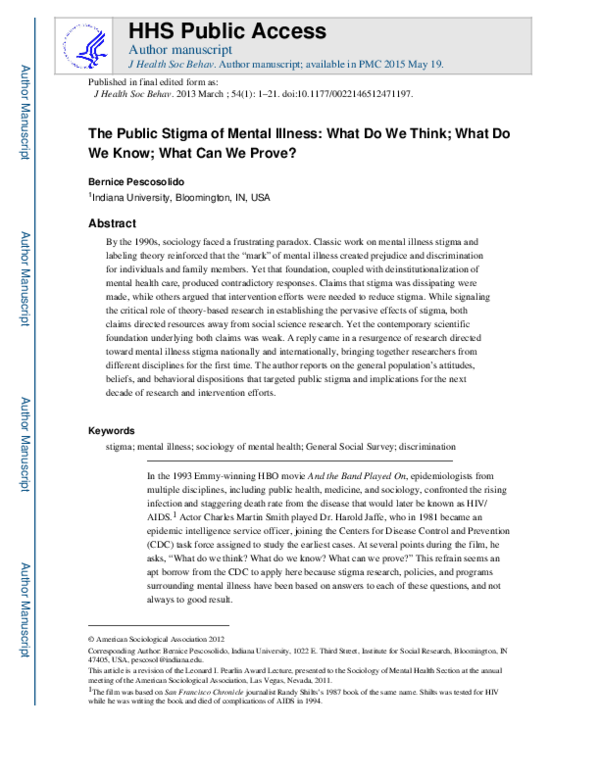 (PDF) The Public Stigma of Mental Illness