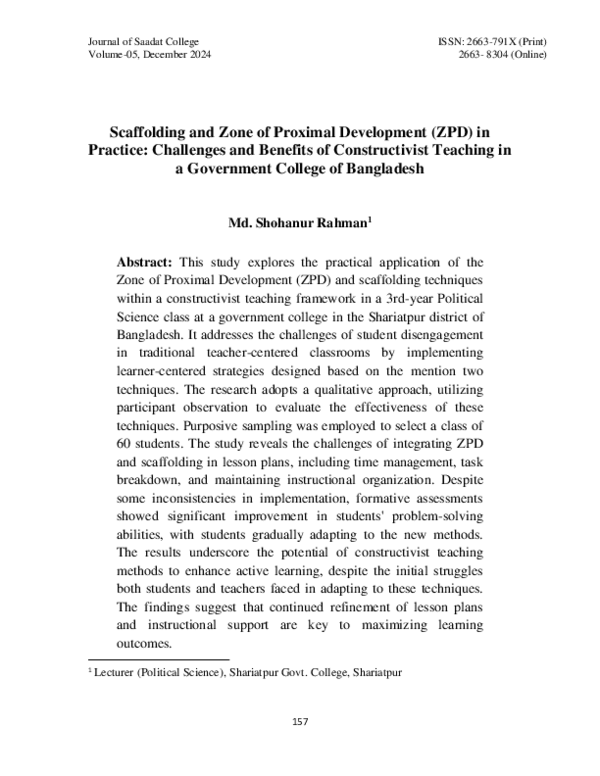 (PDF) Scaffolding and Zone of Proximal Development (ZPD) in Practice ...