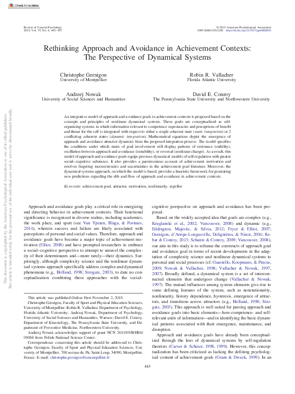 (PDF) Rethinking Approach and Avoidance in Achievement Contexts: The ...