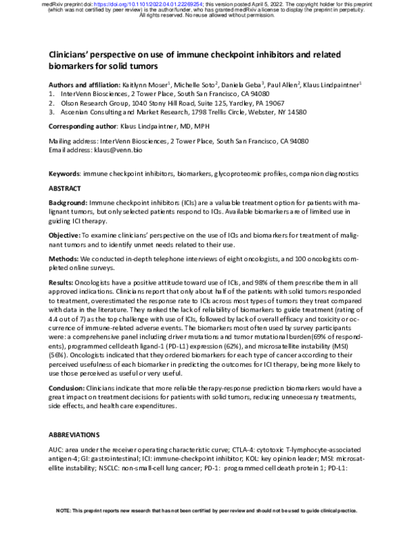 (PDF) Clinicians’ Perspective on Use of Immune Checkpoint Inhibitors ...