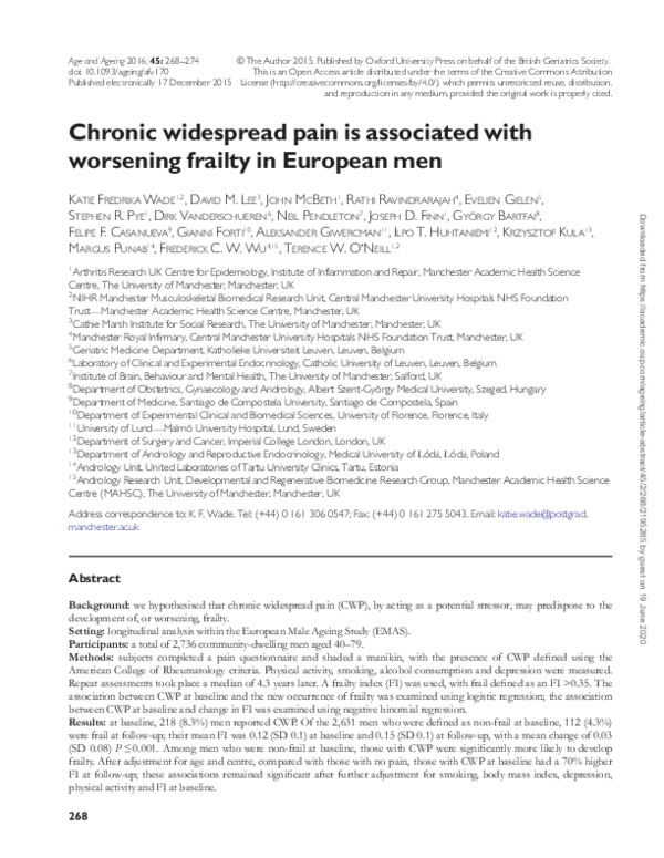 (PDF) Chronic widespread pain is associated with worsening frailty in ...