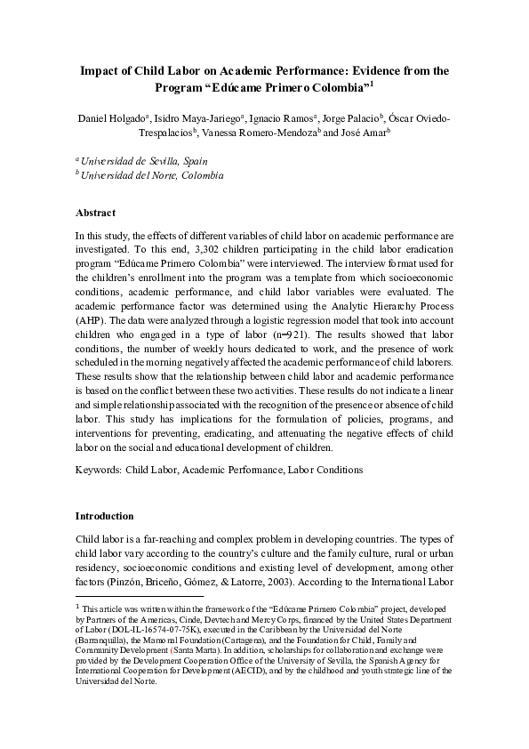 (PDF) Impact of child labor on academic performance: Evidence from the ...