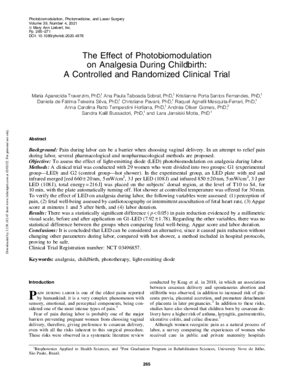 (PDF) The Effect of Photobiomodulation on Analgesia During Childbirth ...