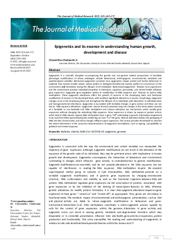 (PDF) Epigenetics and its essence in understanding human growth ...