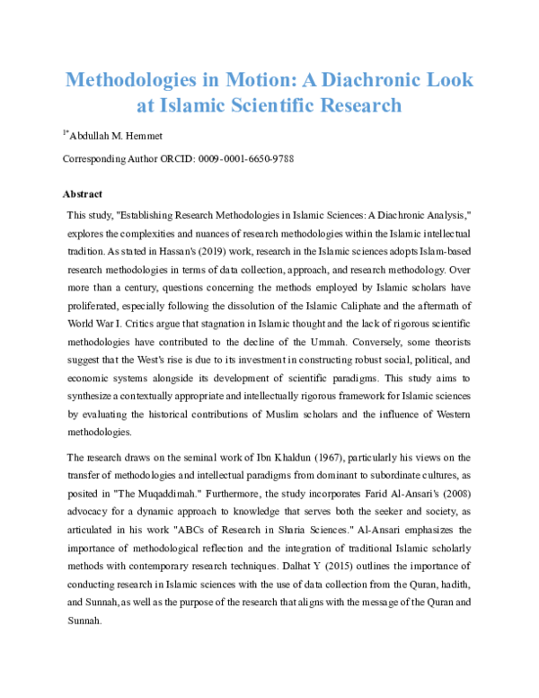 (PDF) Methodologies in Motion: A Diachronic Look at Islamic Scientific ...