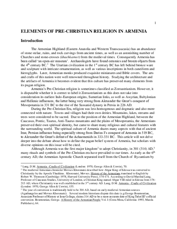 (PDF) ELEMENTS OF PRE-CHRISTIAN RELIGION IN ARMENIA