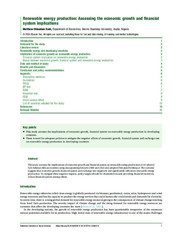 (PDF) Renewable energy production: Assessing the economic growth and ...