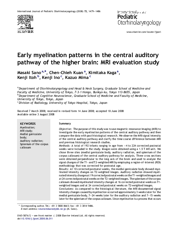 (PDF) Early myelination patterns in the central auditory pathway of the ...
