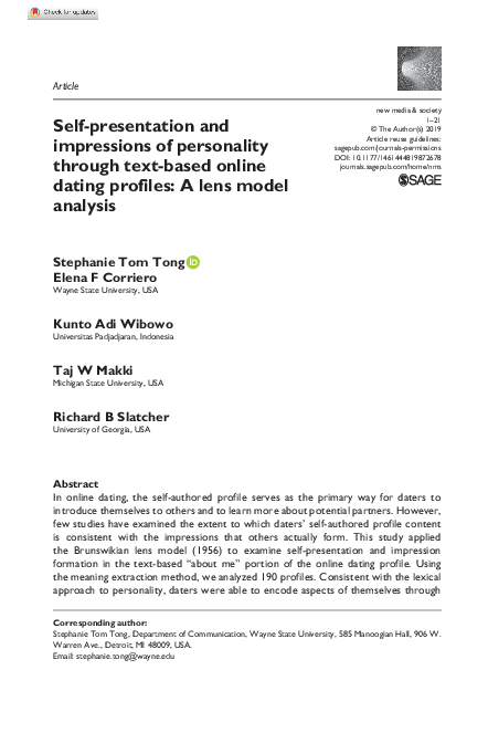 (PDF) Self-presentation and impressions of personality through text ...