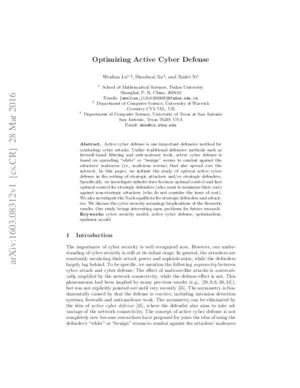 (PDF) Optimizing Active Cyber Defense