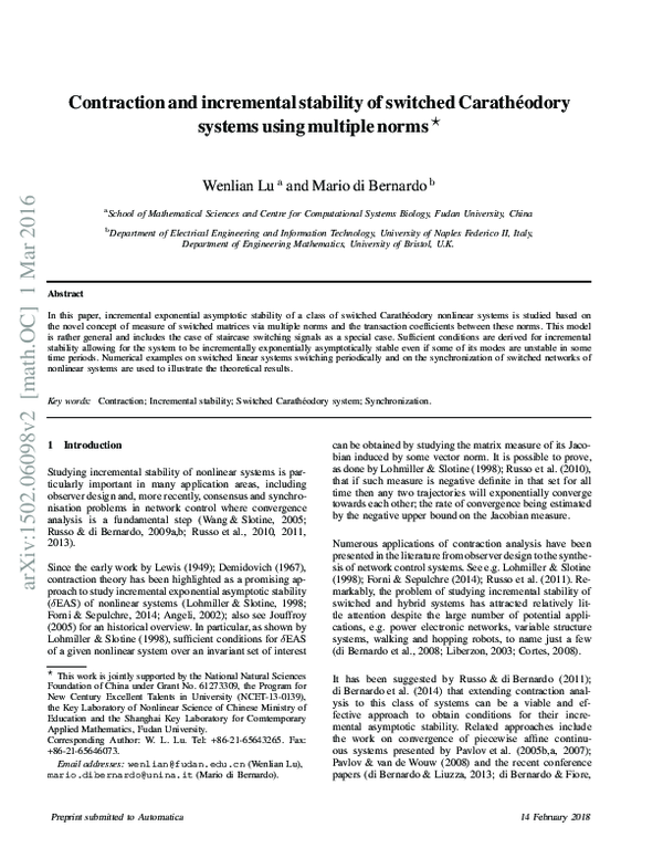 Pdf Contraction And Incremental Stability Of Switched Carathéodory