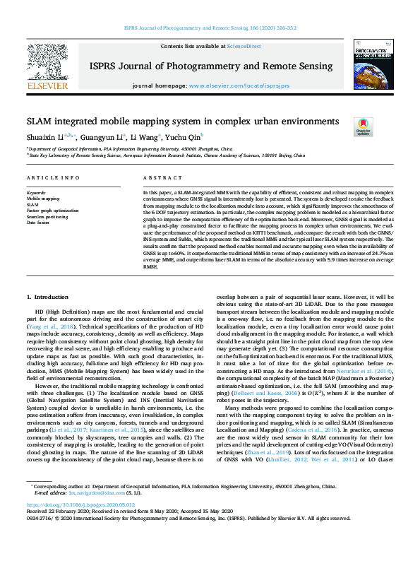 (PDF) SLAM integrated mobile mapping system in complex urban environments