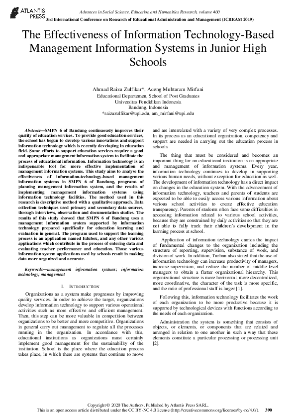 (PDF) The Effectiveness of Information Technology-Based Management ...