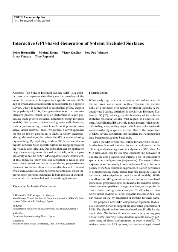 (PDF) Interactive GPU-based generation of solvent-excluded surfaces