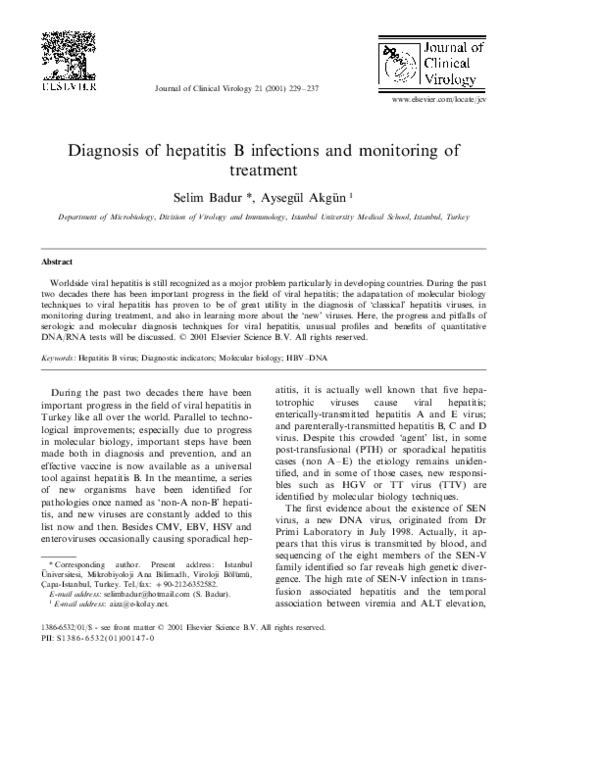 (PDF) Diagnosis of hepatitis B infections and monitoring of treatment