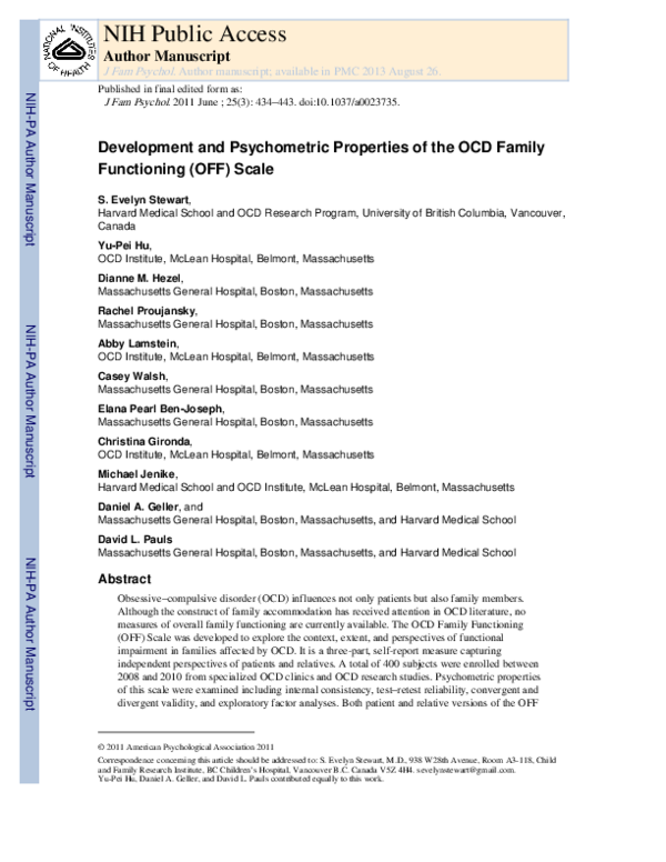 (PDF) Development and psychometric properties of the OCD Family ...