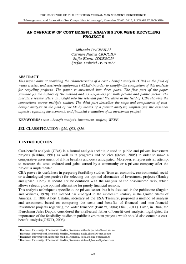 (PDF) An Overview Of Cost Benefit Analysis For Weee Recycling Projects