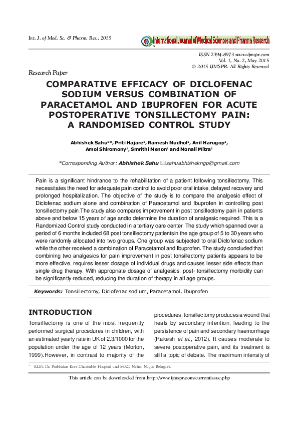 (PDF) Comparative Efficacy of Diclofenac Sodium Versus Combination of ...