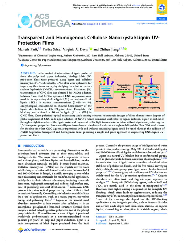 (PDF) Transparent and Homogenous Cellulose Nanocrystal/Lignin UV ...