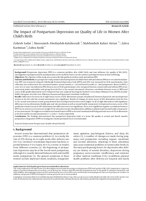 (PDF) The Impact of Postpartum Depression on Quality of Life in Women ...