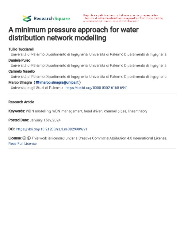 (PDF) A minimum pressure approach for water distribution network modelling