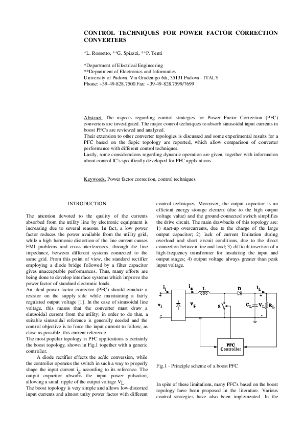 (PDF) Control techniques for power factor correction converters