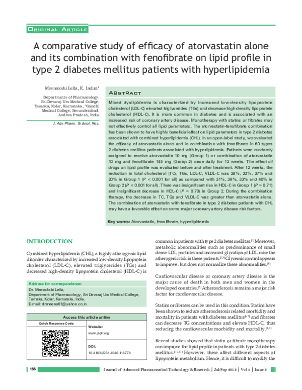 (PDF) A comparative study of efficacy of atorvastatin alone and its ...