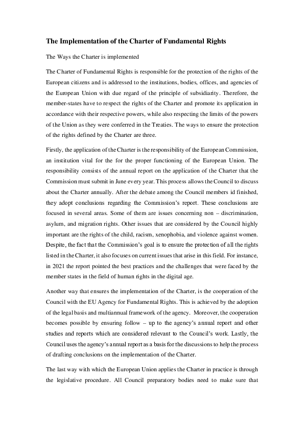 (PDF) The implementation of the Charter of Fundamental Rights