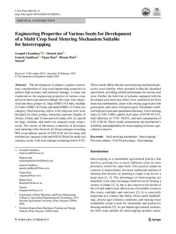 (PDF) Engineering Properties of Various Seeds for Development of a ...