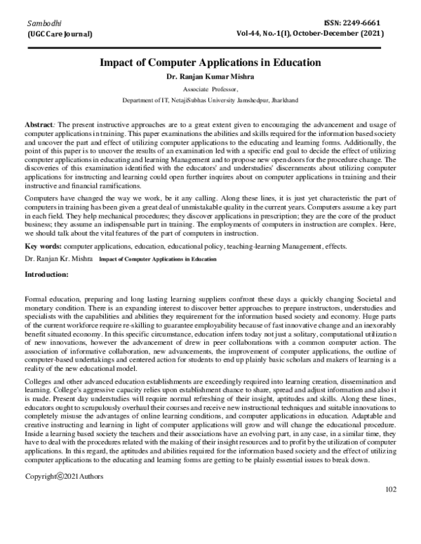 (PDF) Impact of Computer Applications in Education