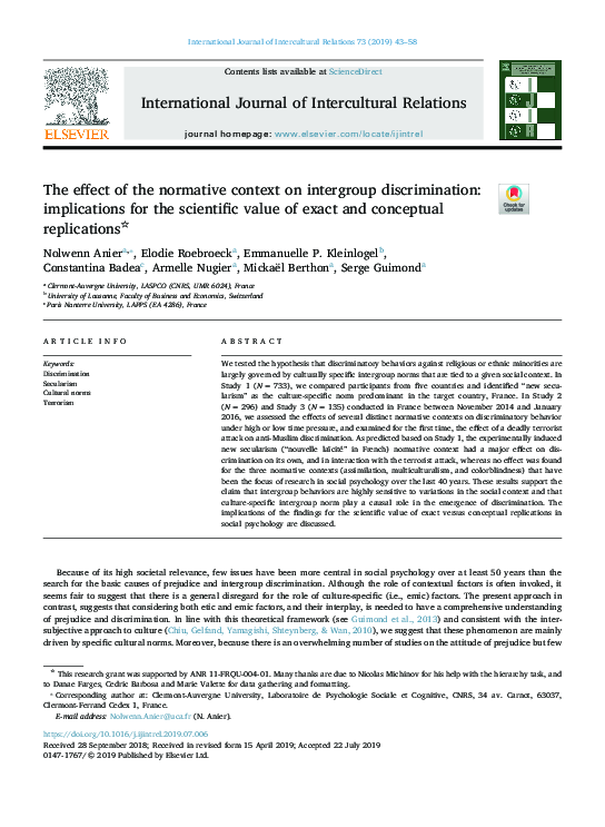 (PDF) The effect of the normative context on intergroup discrimination ...