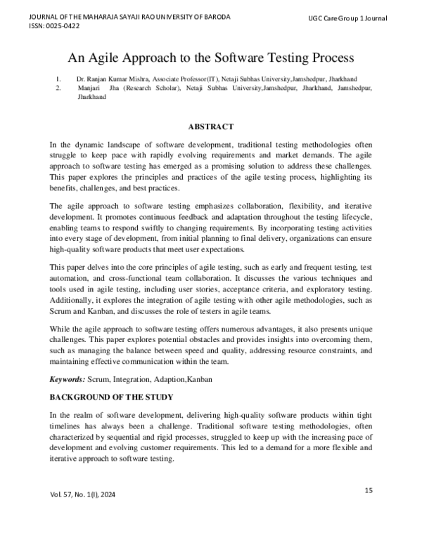 (PDF) An Agile Approach to the Software Testing Process