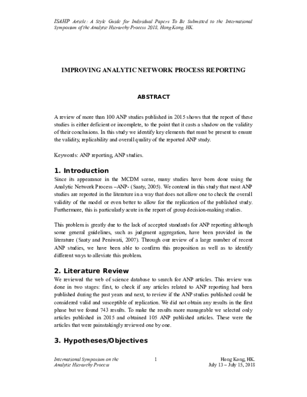 (PDF) Improving Analytic Network Process Reporting