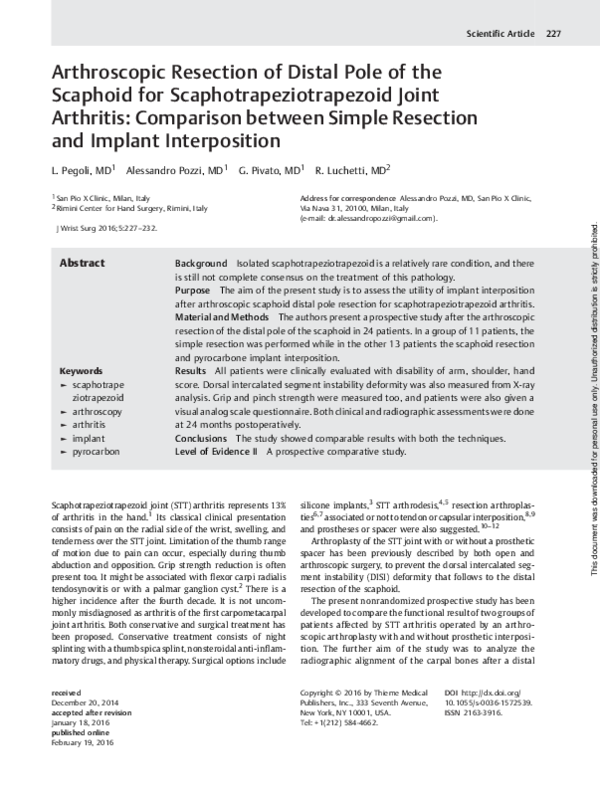 (PDF) Arthroscopic Resection of Distal Pole of the Scaphoid for ...