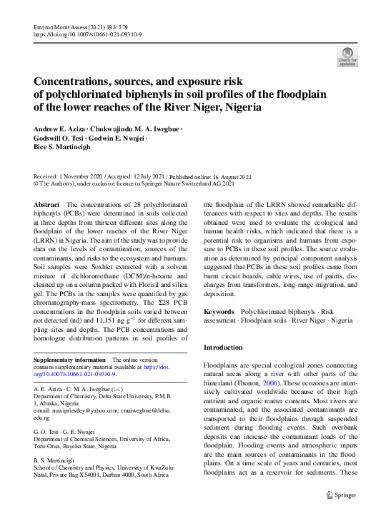 (PDF) Concentrations, sources, and exposure risk of polychlorinated ...