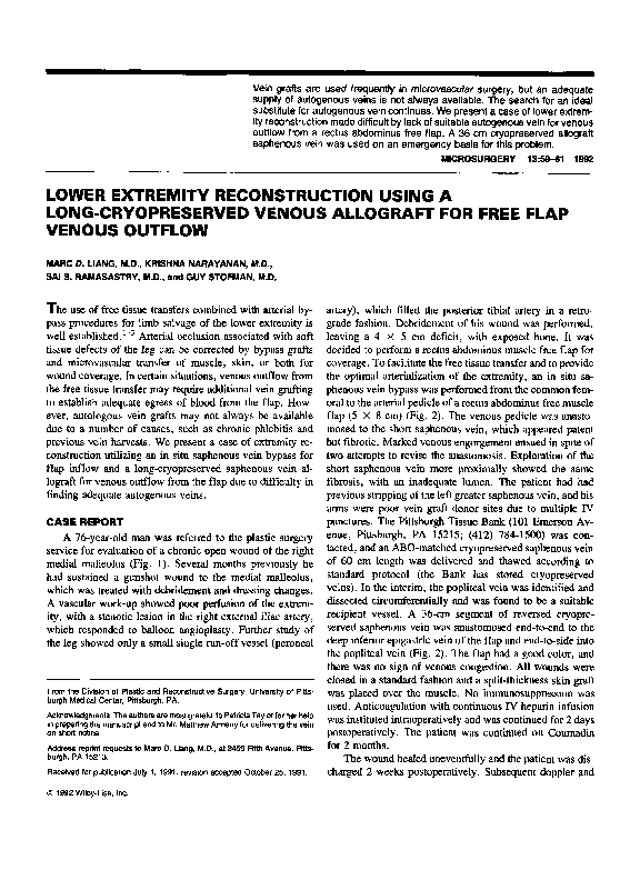 (PDF) Lower extremity reconstruction using a long-cryopreserved venous ...
