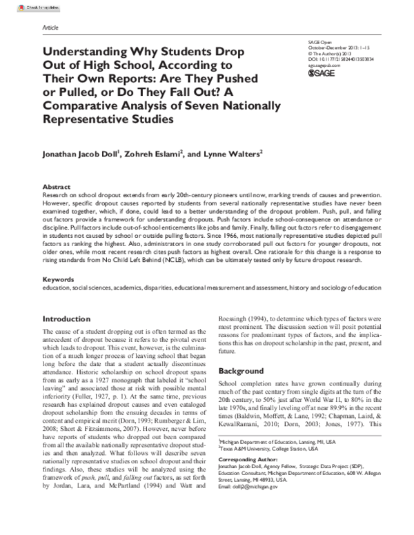 (PDF) Understanding Why Students Drop Out of High School, According to ...