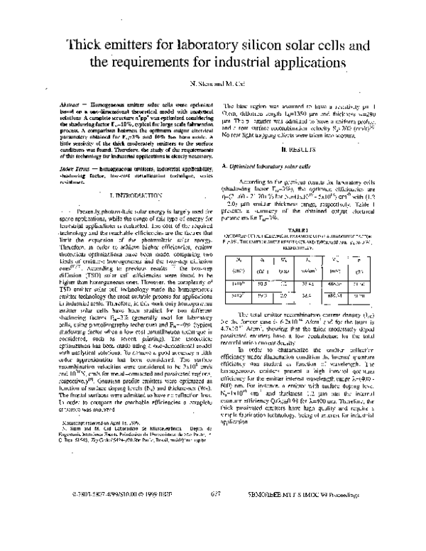 (PDF) Thick emitters for laboratory silicon solar cells and the ...