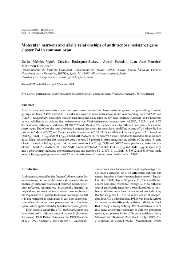 (PDF) Molecular markers and allelic relationships of anthracnose ...