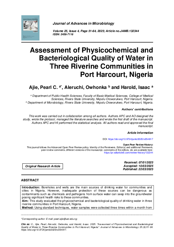 (PDF) Assessment of Physicochemical and Bacteriological Quality of ...
