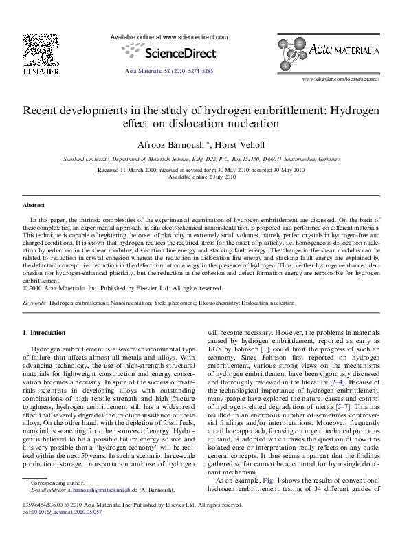 (PDF) Recent developments in the study of hydrogen embrittlement ...