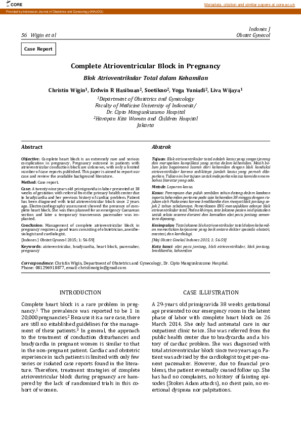 (PDF) Complete Atrioventricular Block in Pregnancy