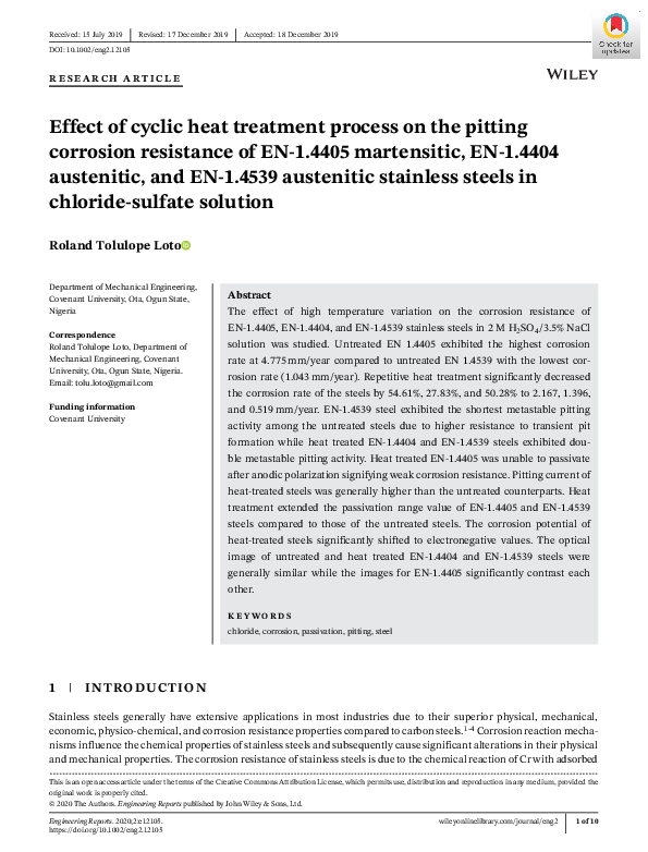 (PDF) Effect of cyclic heat treatment process on the pitting corrosion ...