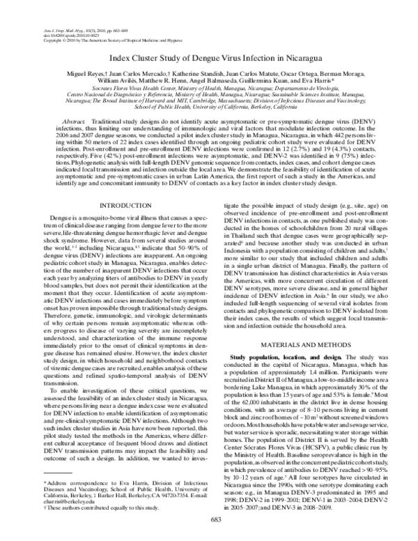 (PDF) Index Cluster Study of Dengue Virus Infection in Nicaragua