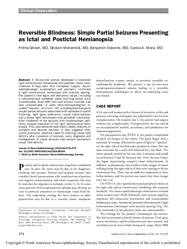(PDF) Reversible Blindness: Simple Partial Seizures Presenting as Ictal ...