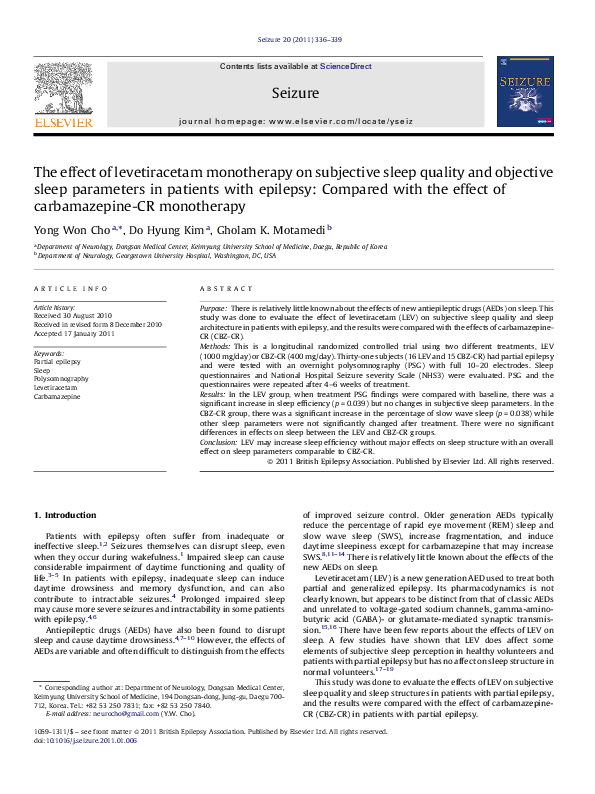 (PDF) The effect of levetiracetam monotherapy on subjective sleep ...