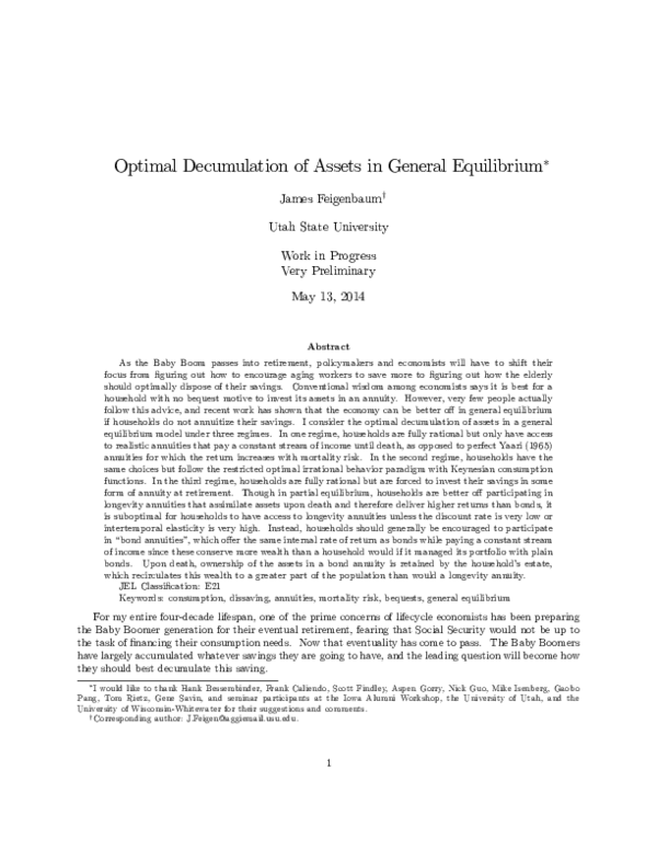 (PDF) Optimal Decumulation of Assets in General Equilibrium
