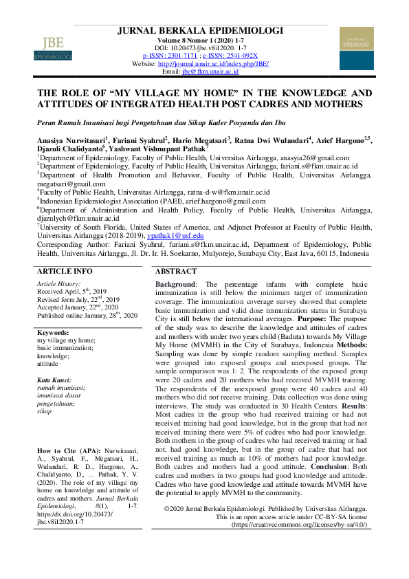 (PDF) The Role of “My Village My Home” in the Knowledge and Attitudes ...