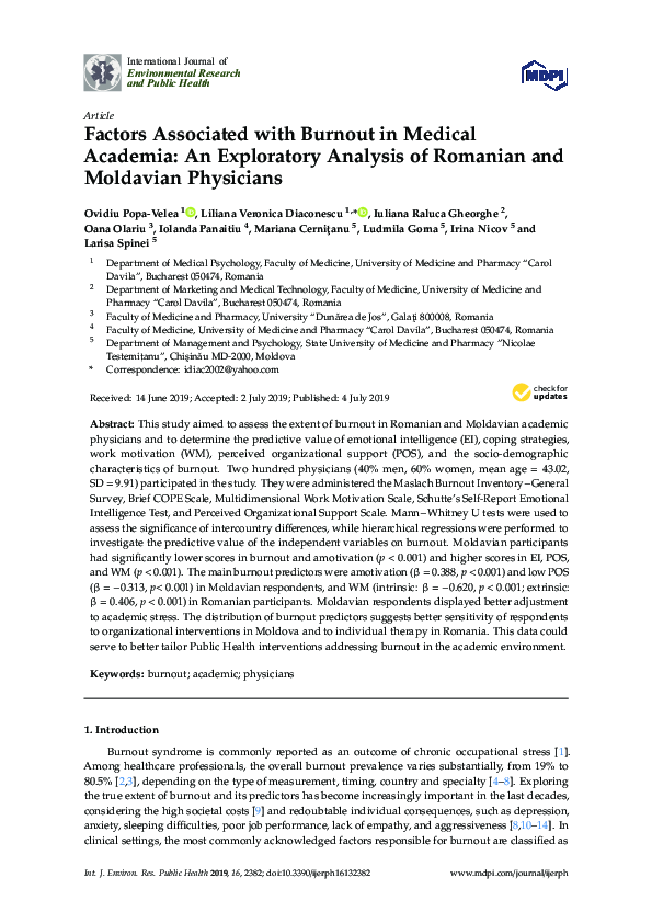 (PDF) Factors Associated with Burnout in Medical Academia: An ...