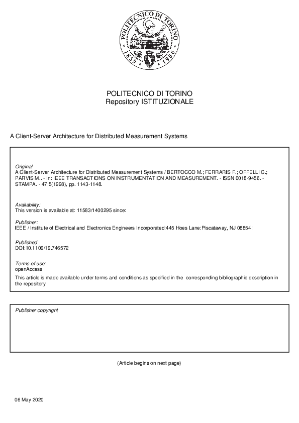 (PDF) A client-server architecture for distributed measurement systems